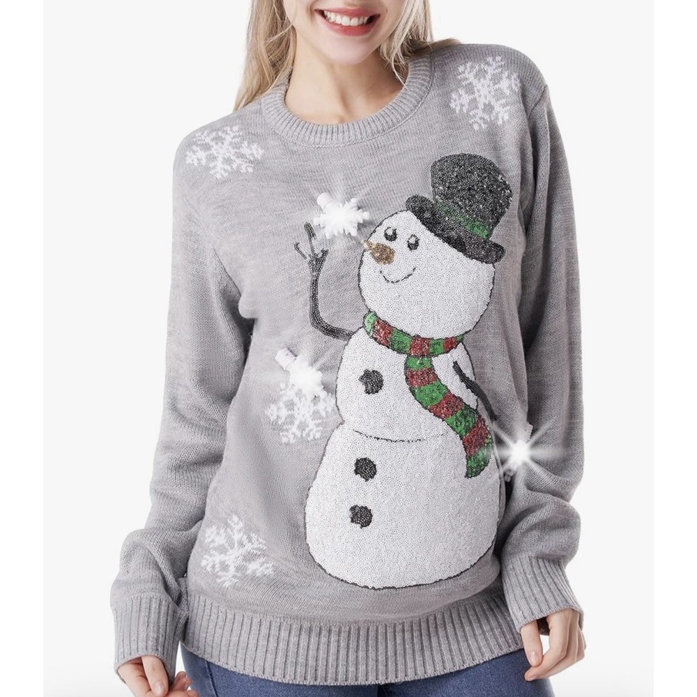 Giggling Getup Ugly Christmas Sweater for Women, LED Light Up Snowman Large